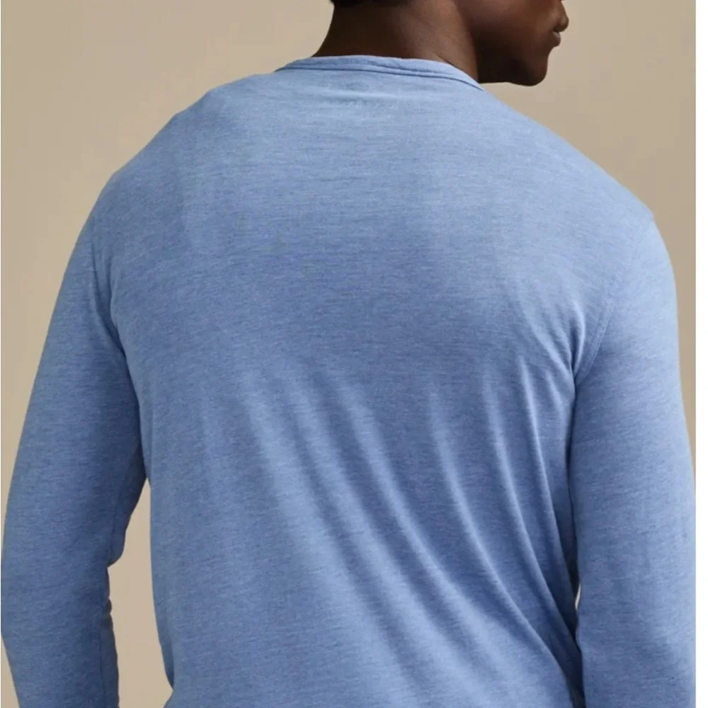 NWT Lucky Brand Mens Heather Blue Venice Burnout Notch Neck Long Sleeve Size S - Picture 2 of 13